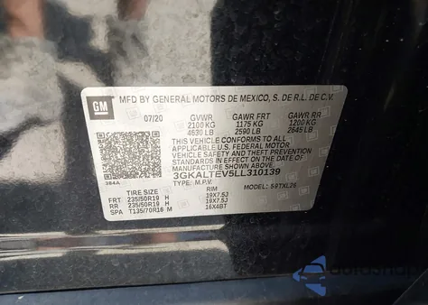 2020 GMC Terrain Awd Sle z USA, uszkodzony, nr VIN 3GKALTEV5LL310139